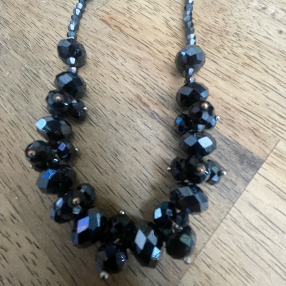 VTG 80’s Gothic Deco Faceted Hematite Cluster Necklace  Statement Magnetic